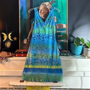 My Michelle Y2K Vibrant Blue and Green Midi Dress M